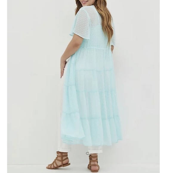 NWT TORRID TIERED KIMONO - CHIFFON CLIP DOT BLUE - Picture 5 of 6